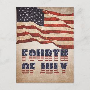 Vintage Distressed American Flag 4th of July Party Invitation Postcard