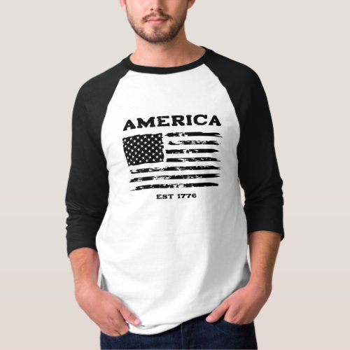 Vintage Distressed American Flag Baseball T_Shirt