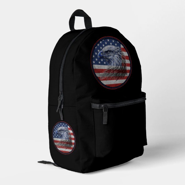 Vintage Distressed American Flag Eagle  Printed Backpack (Back Corner Left)
