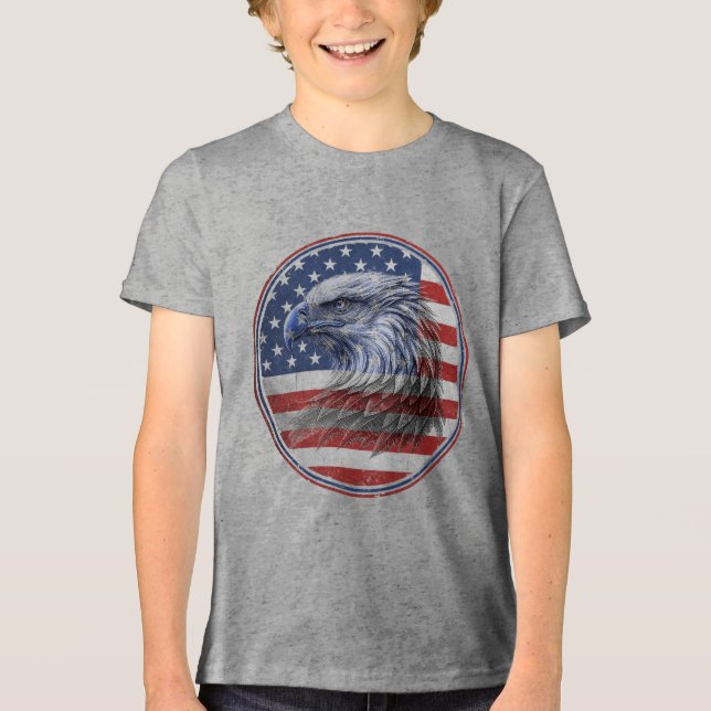 Vintage Distressed American Flag Eagle  Tri-Blend Shirt (Front)