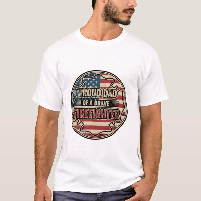 Vintage Distressed American Flag Firefighter Dad  T-Shirt (Front)