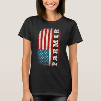 Vintage Distressed American US Flag Farming Patrio T-Shirt