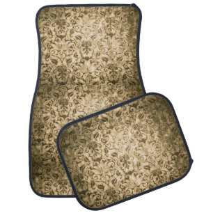 Vintage distressed antique damask floor covering car floor mat
