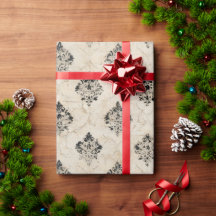 Vintage Distressed Black Damask Beige Background