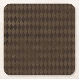 Vintage Distressed Brown Harlequin Square Paper Coaster