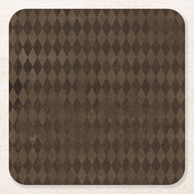 Vintage Distressed Brown Harlequin  Square Paper Coaster (Front)