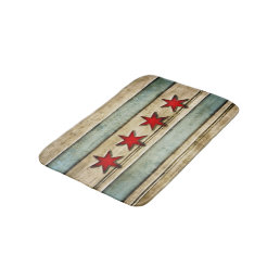 Vintage Distressed Chicago Flag Carved Wood Look Bath Mat