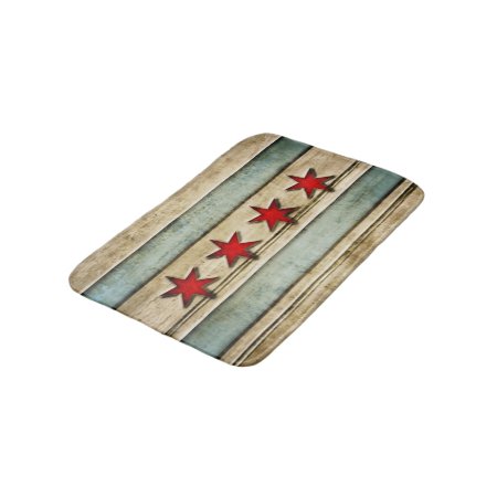 Vintage Distressed Chicago Flag Carved Wood Look Bath Mat
