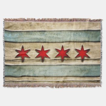 Vintage Distressed Chicago Flag Carved Wood Look Throw Blanket by clonecire at Zazzle