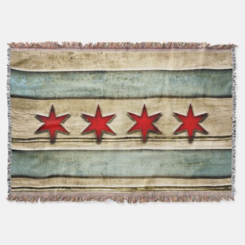 Vintage Distressed Chicago Flag Carved Wood Look Throw Blanket