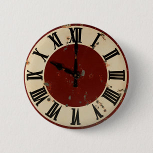 Vintage Distressed Clock Face Pinback Button
