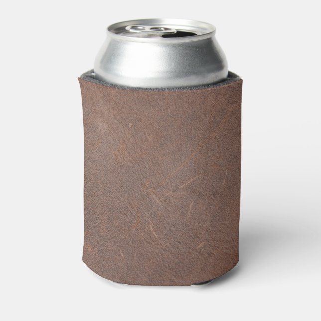 Vintage Distressed Cognac Leather Texture Can Cooler (Can Back)