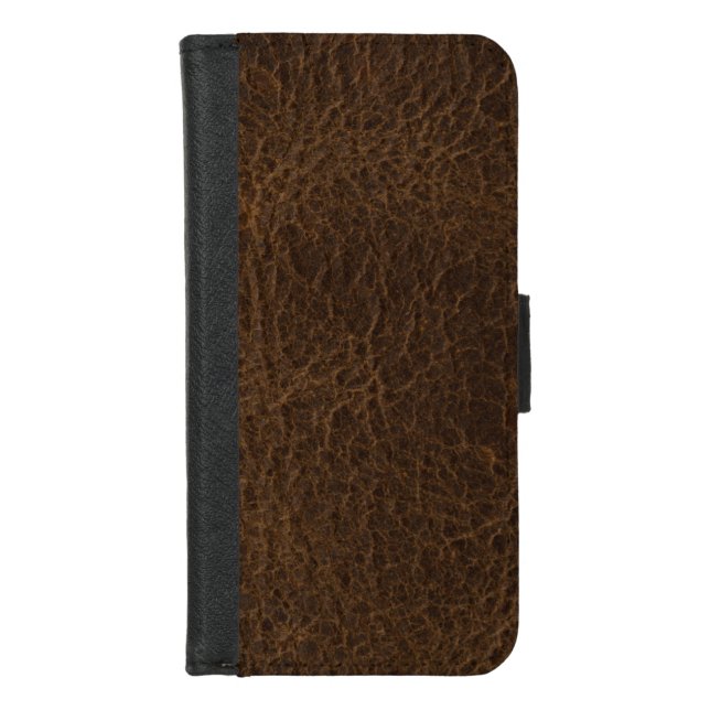 Vintage Distressed Cognac Leather Texture iPhone Wallet Case (Front)