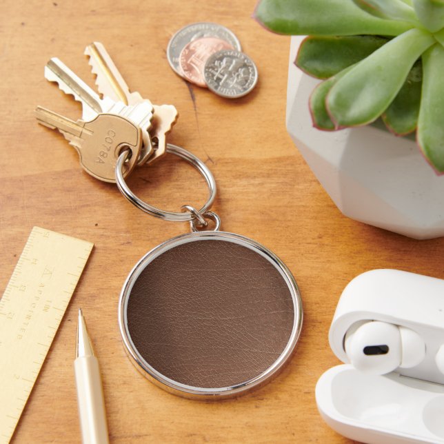 Vintage Distressed Cognac Leather Texture Keychain (Desk)