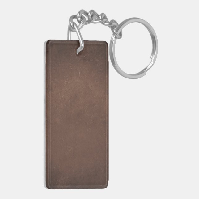 Vintage Distressed Cognac Leather Texture Keychain (Back Left)