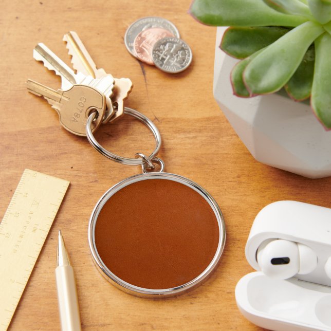 Vintage Distressed Cognac Leather Texture Keychain (Desk)