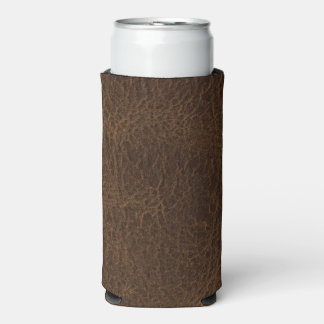 Vintage Distressed Cognac Leather Texture Seltzer Can Cooler