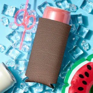 Vintage Distressed Cognac Leather Texture Seltzer Can Cooler