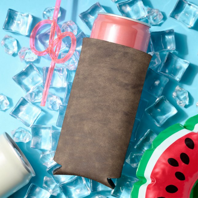 Vintage Distressed Cognac Leather Texture Seltzer Can Cooler (In Situ Summer)
