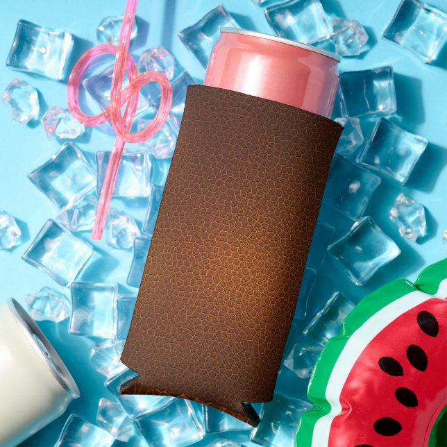 Vintage Distressed Cognac Leather Texture Seltzer Can Cooler (In Situ Summer)