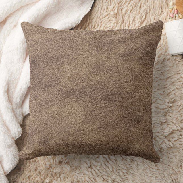 Vintage Distressed Cognac Leather Texture Throw Pillow (Blanket)