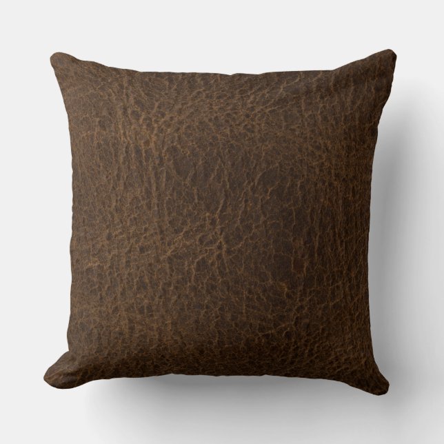 Vintage Distressed Cognac Leather Texture Throw Pillow (Front)
