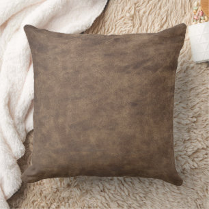 Vintage Distressed Cognac Leather Texture Throw Pillow