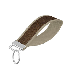 Vintage Distressed Cognac Leather Texture Wrist Keychain