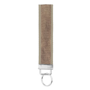 Vintage Distressed Cognac Leather Texture Wrist Keychain