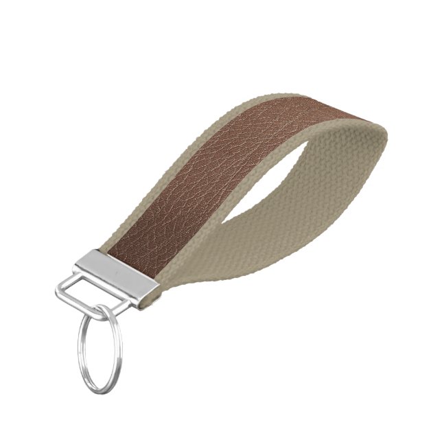 Vintage Distressed Cognac Leather Texture Wrist Keychain (Angled Down)