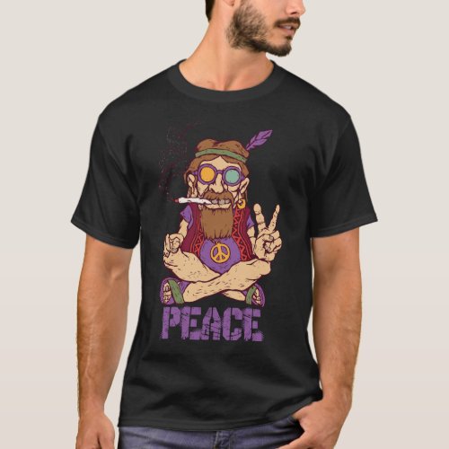 Vintage Distressed Design Man Peace Sign T_Shirt