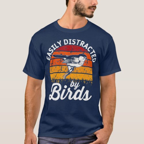 Vintage Distressed Easily Distracted By Birds T_Shirt