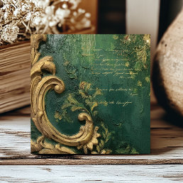 Vintage Distressed Emerald Green Gold Script Ceramic Tile