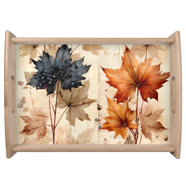 VINTAGE DISTRESSED FALL AUTUMN LEAVES SERVING TRAY (Front)