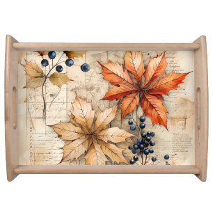 VINTAGE DISTRESSED FALL AUTUMN LEAVES SERVING TRAY