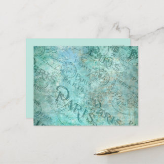 Vintage Distressed Fashion Paris Turquoise Aqua Postcard