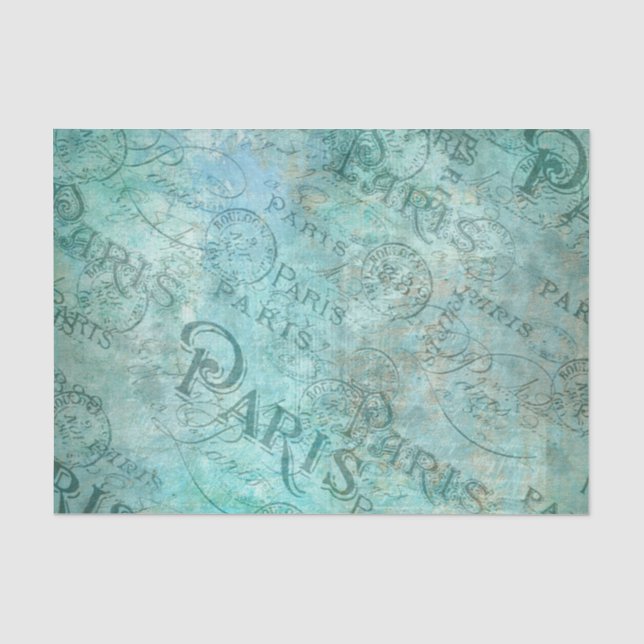 Vintage Distressed Fashion Paris Turquoise Aqua Tissue Paper (Front)