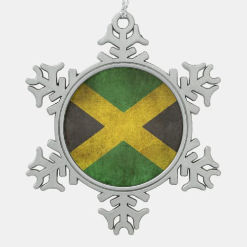 Vintage Distressed Flag of Jamaica Snowflake Pewter Christmas Ornament