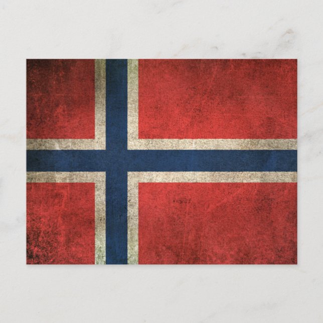 Vintage Distressed Flag of Norway Postcard (Front)