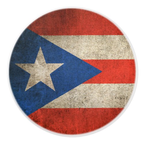 Vintage Distressed Flag of Puerto Rico Ceramic Knob