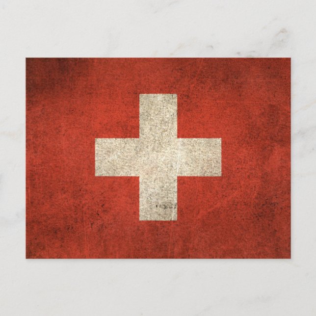 Vintage Distressed Flag of Switzerland Postcard (Front)