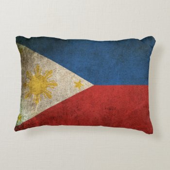 Vintage Distressed Flag Of The Philippines Accent Pillow by UniqueFlags at Zazzle