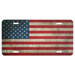 Vintage Distressed Flag of The United States License Plate