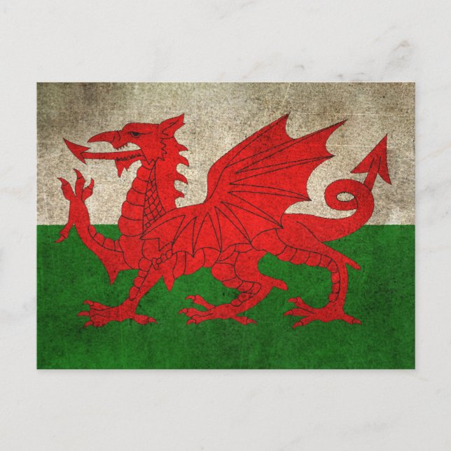 Vintage Distressed Flag of Wales Postcard (Front)