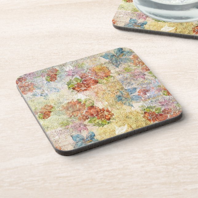Vintage Distressed Flower Pattern Beverage Coaster (Left Side)