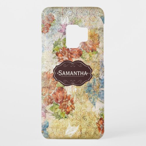 Vintage Distressed Flower Pattern Personalised Case_Mate Samsung Galaxy S9 Case