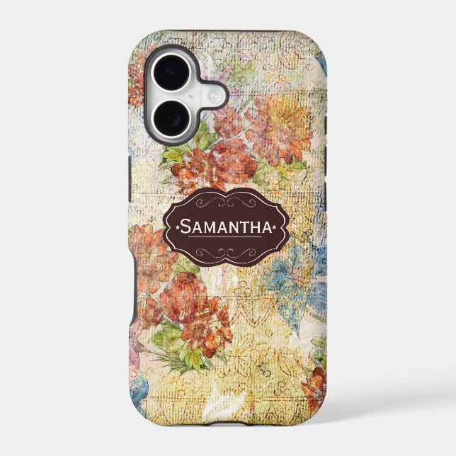 Vintage Distressed Flower Pattern Personalised Iphone Case (Back)