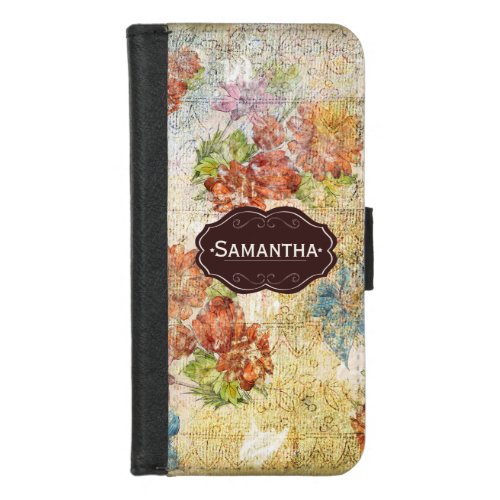 Vintage Distressed Flower Pattern Personalised  iPhone 87 Wallet Case