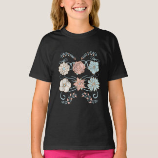 vintage distressed flowers in pink and blue T-Shirt