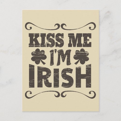 Vintage Distressed Kiss Me Im Irish Postcard
